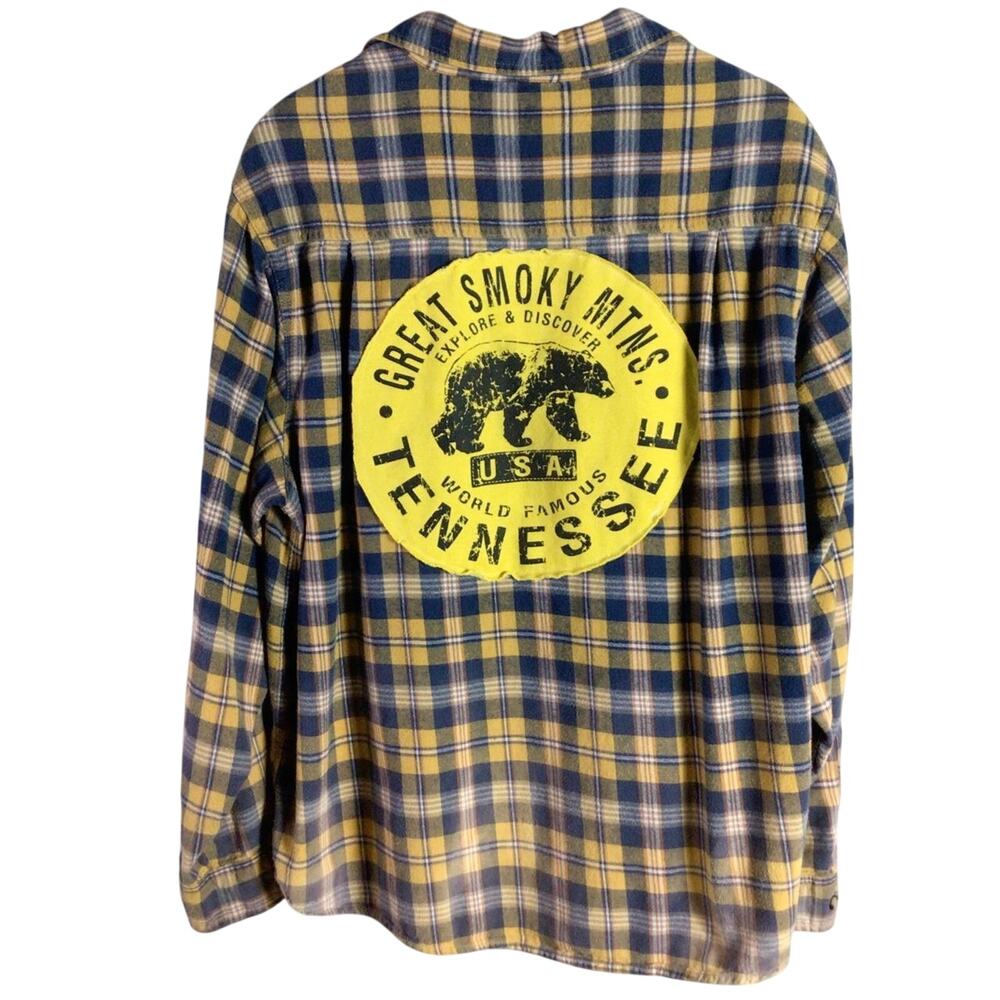 Upcycled Great Smokey Mountains Tennessee flannel reworked 2XL oversized